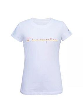Champion Youth XL Rainbow Logo T-Shirt | White Cotton Graphic Tee NWT
